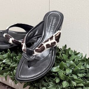 Donald J. Pliner Brown & White Coryna Cowprint Thong Sandals Size 8  NWOT